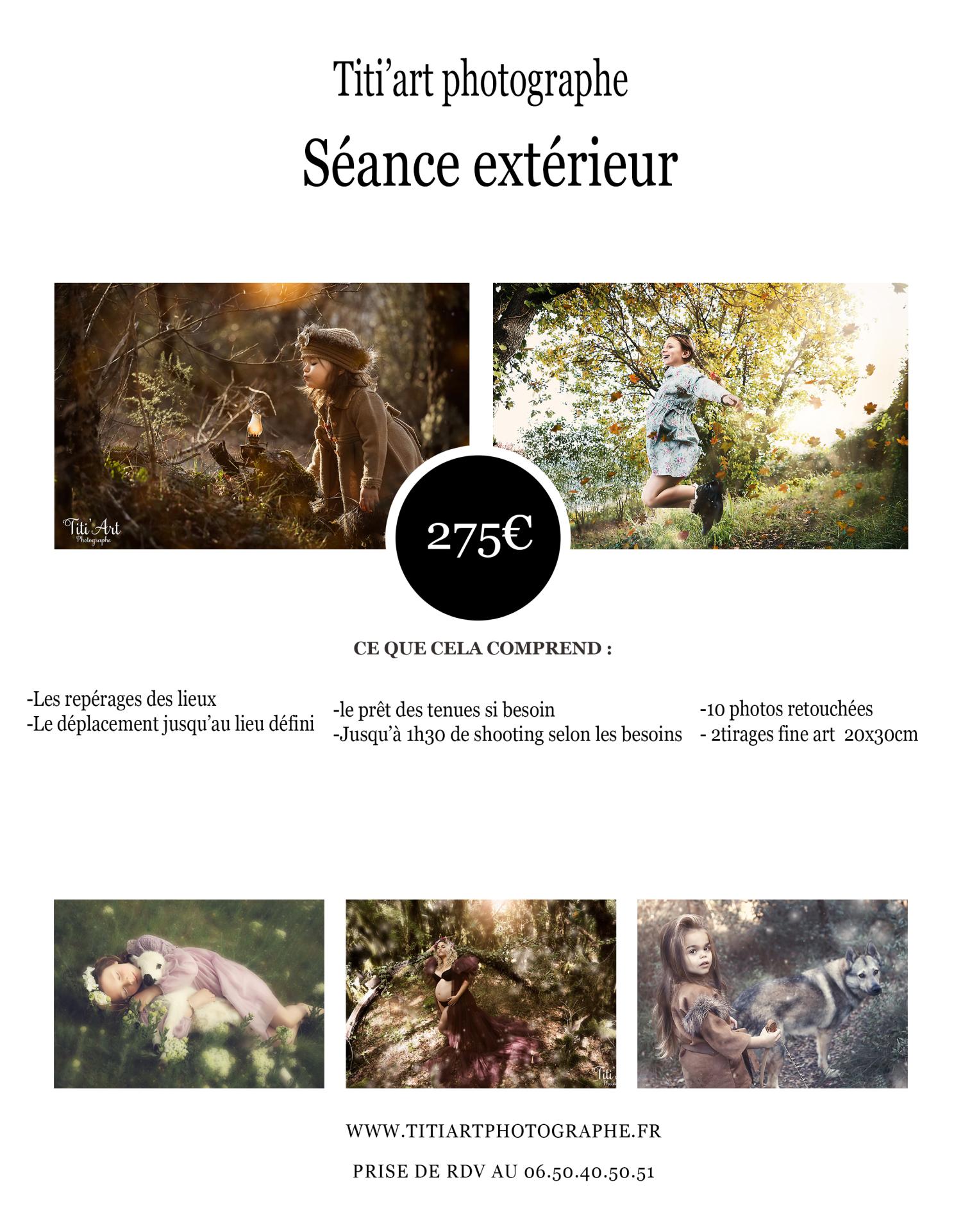 Tarifs seances exterieur